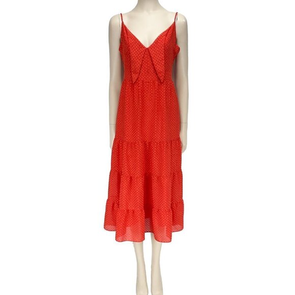 NANETTE LEPORE Classic Retro Tiered Western Collar Red Textured MIDI Dress sz4 - Picture 2 of 11
